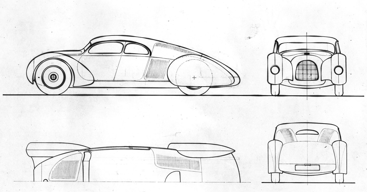 Original-Skizzze des Auto Union Typ 52