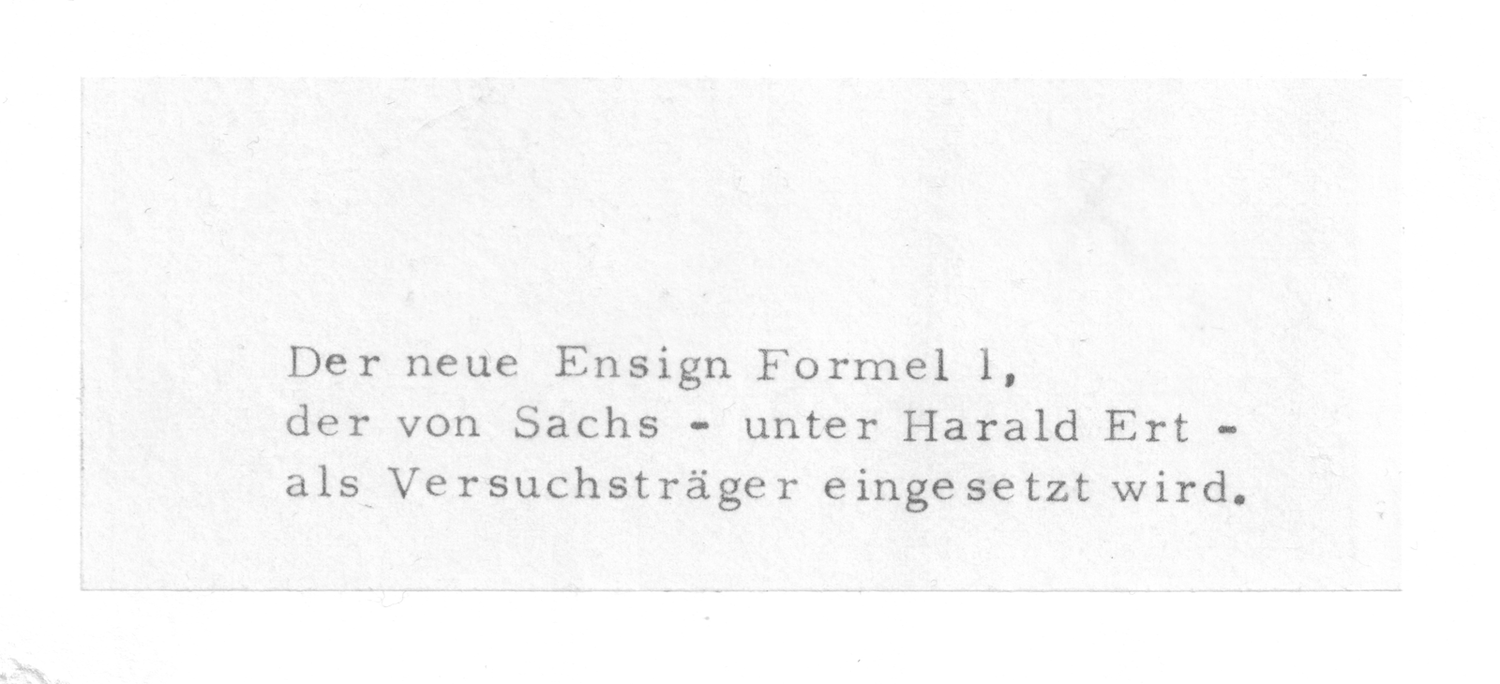 Rückseite des Pressebilds zum Sachs Racing Ensign N177